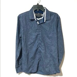 Ferreti Men's Size L Blue Button Down Shirt 100% Cotton